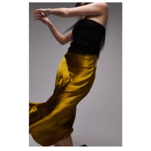 Topshop Women's Yellow Leopard Asymmetric Fishtail Midi Skirt Size 2 - Picture 4 of 8